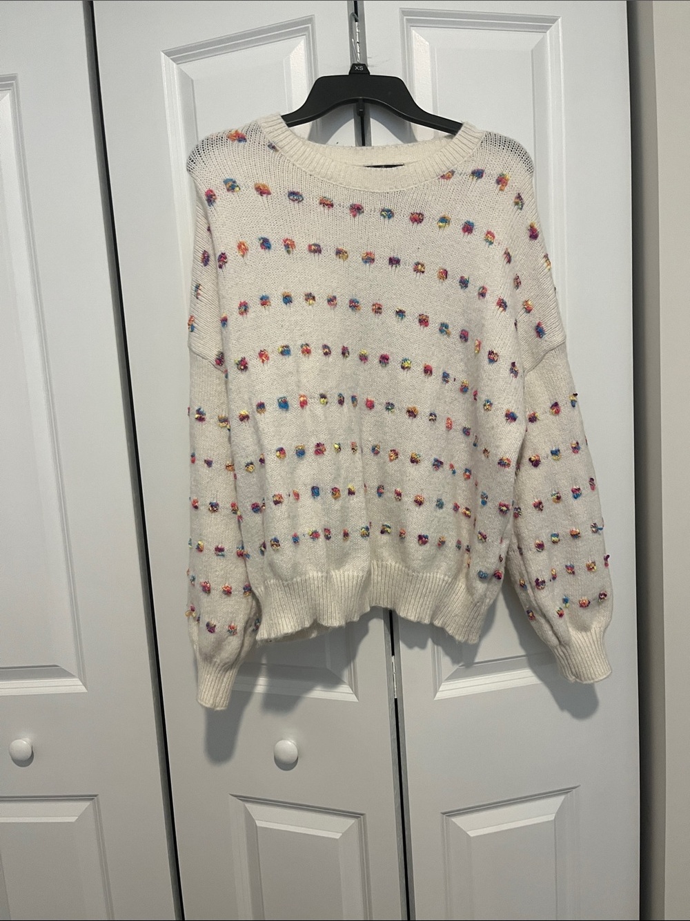SHEIN Cream Crewneck Sweater with Multicolor Pom Dot Pattern